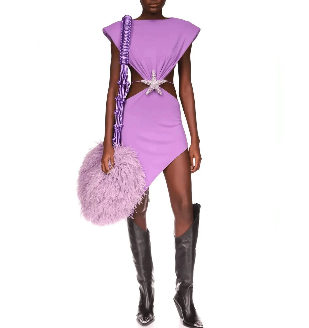 Women's Purple Sexy Elegant sleeveless Hollow Out Beaded Bandage Evening Dresses