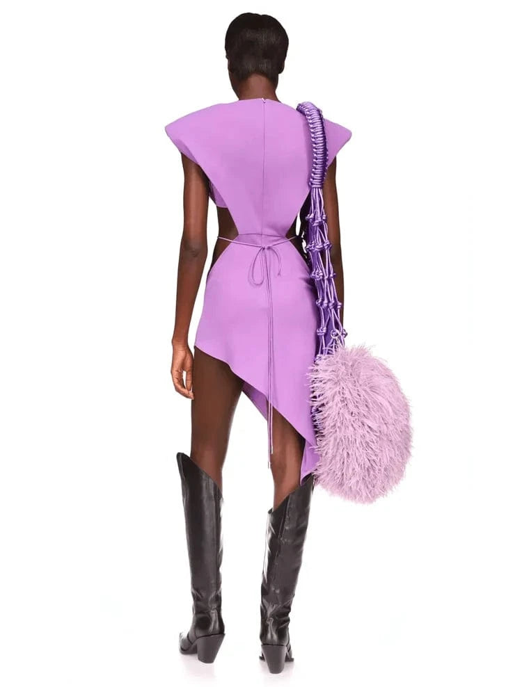 Women's Purple Sexy Elegant sleeveless Hollow Out Beaded Bandage Evening Dresses