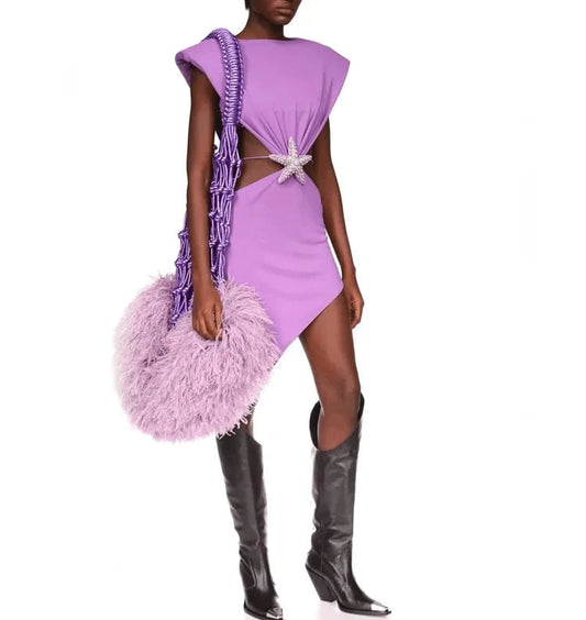 Women's Purple Sexy Elegant sleeveless Hollow Out Beaded Bandage Evening Dresses