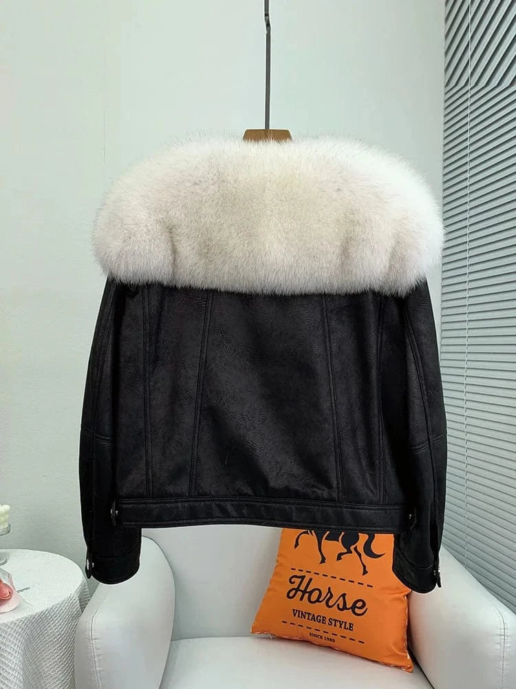 Women's Real Rabbit Fur Short Coats Female Girl Fox Fur Collar Warm Jacket Luxury Winter Overcoat JT3262