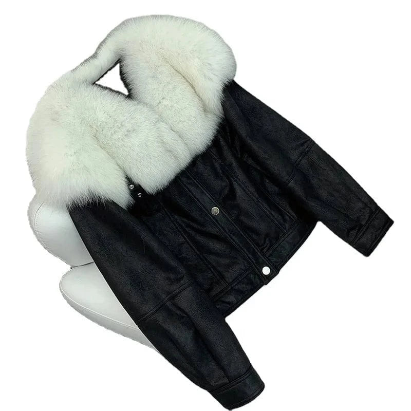 Women's Real Rabbit Fur Short Coats Female Girl Fox Fur Collar Warm Jacket Luxury Winter Overcoat JT3262