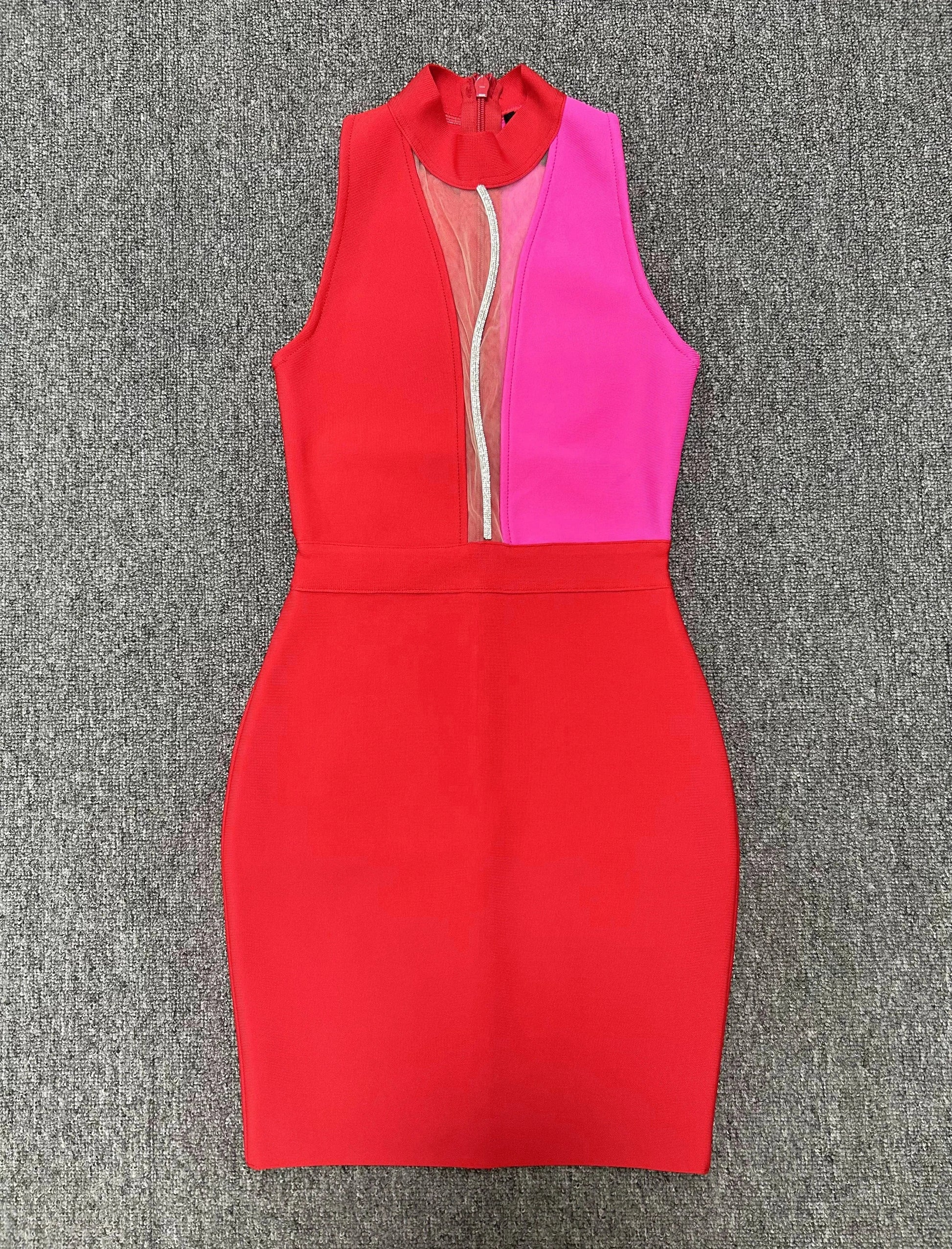 Women's Red Sexy Elegant sleeveless Hollow Out Mix Color Bandage Evening Dresses