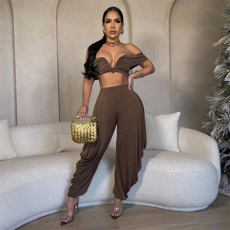 women's sexy club summer wear 2024 new arrivals trend product pleated 2 piece pants set outfit clothing clothes for lady 2024