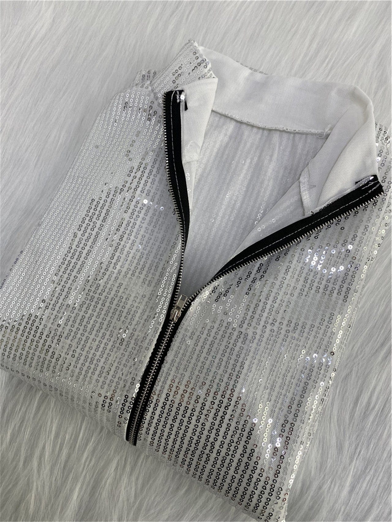 Women's Sexy Sequin Two Piece Outfits Glitter Jacket Pant Bodycon Jogger Tracksuit Clubwear Set