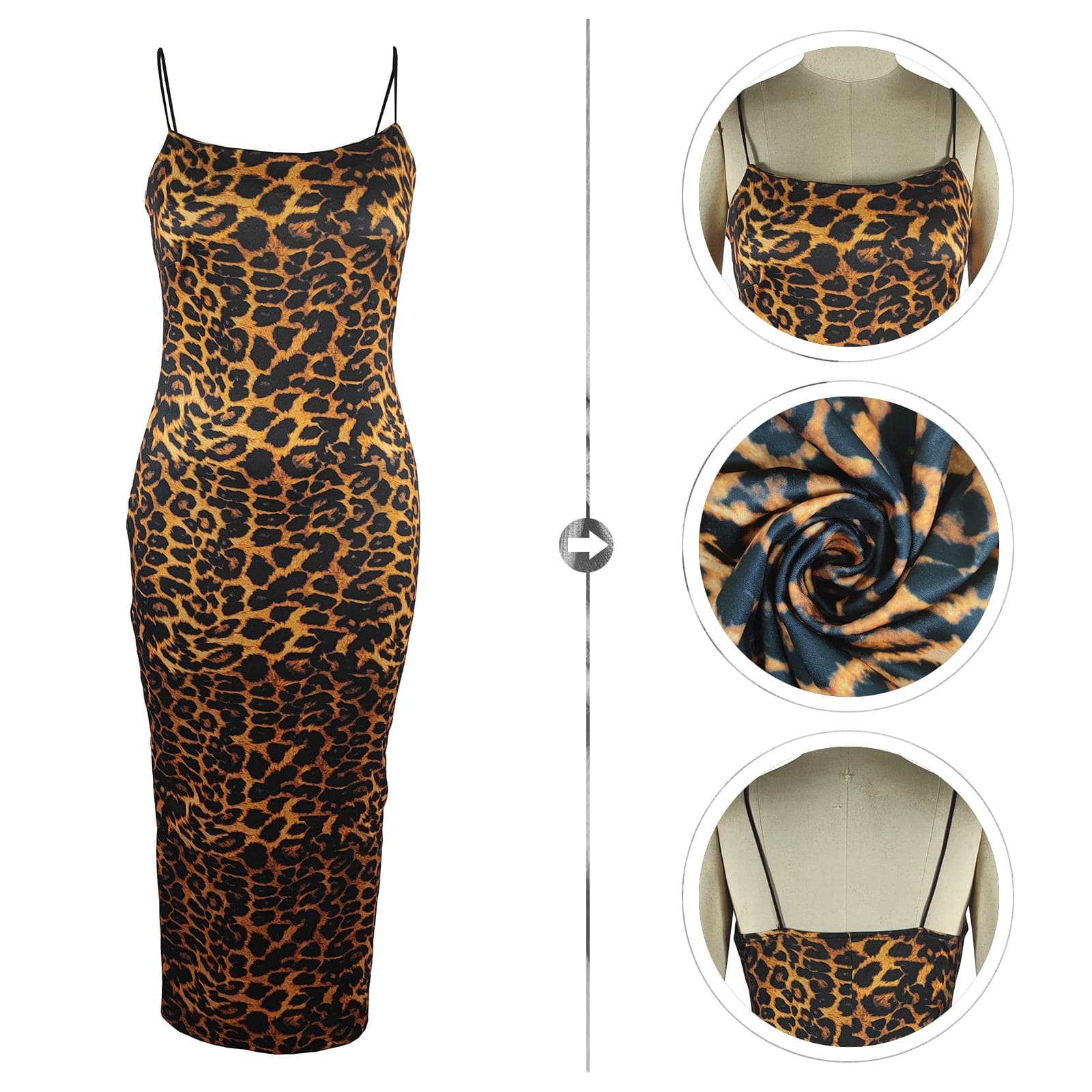 Women's Spaghetti Strap Dress Bodycon Sexy Sleeveless Leopard Print Maxi Long Club Dresses