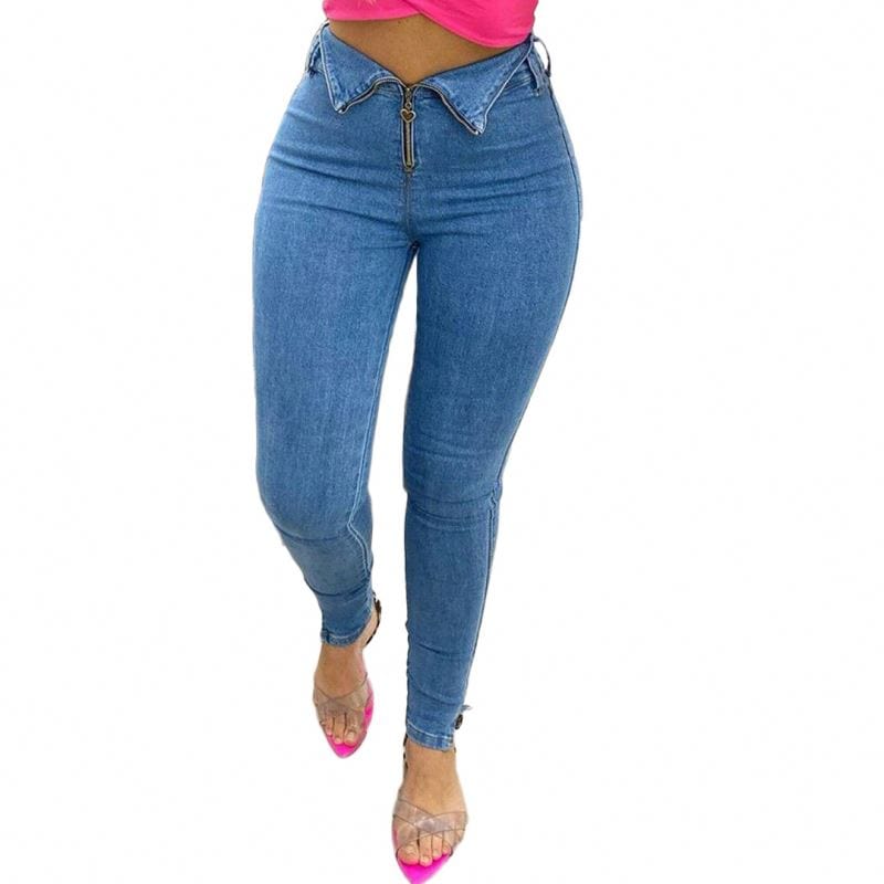 Women's Spandex Jeans pants High Waist Stretch Skinny Denim Pants 2023 Winter Blue Retro Washed Elastic Slim Pencil Trousers