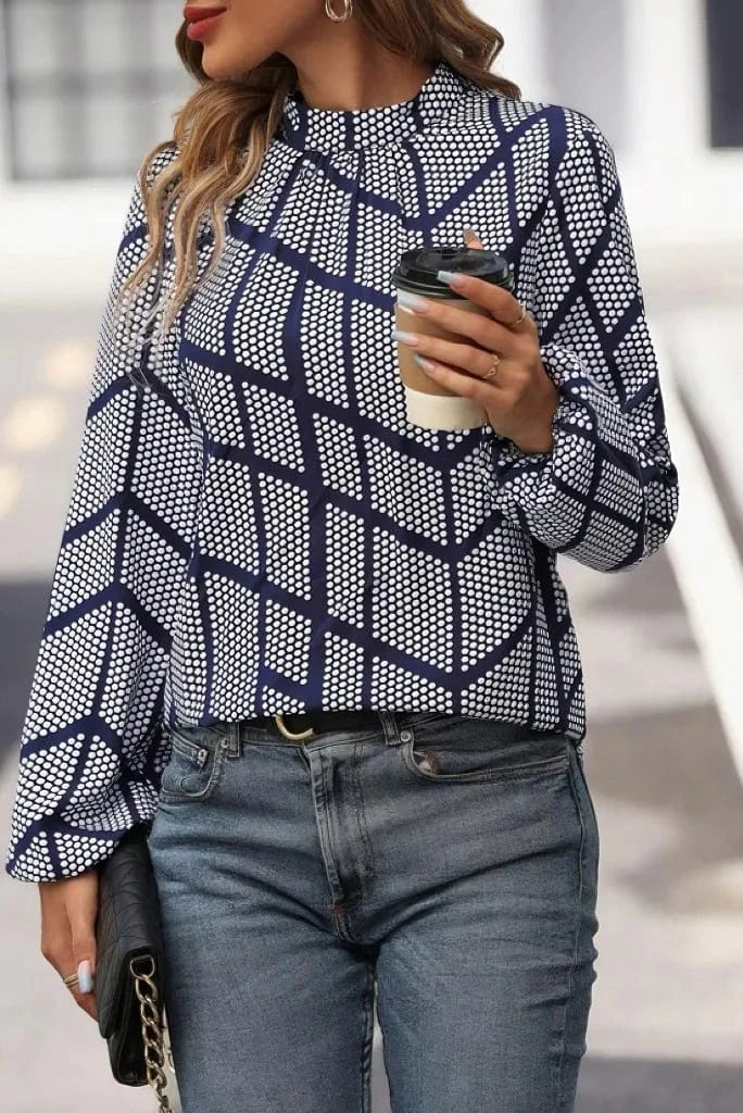 Women's Spring And Autumn New Shirt Painted Big Flower Fashion Temperament Round Neck Long Sleeve Blouse Base Women Shirt