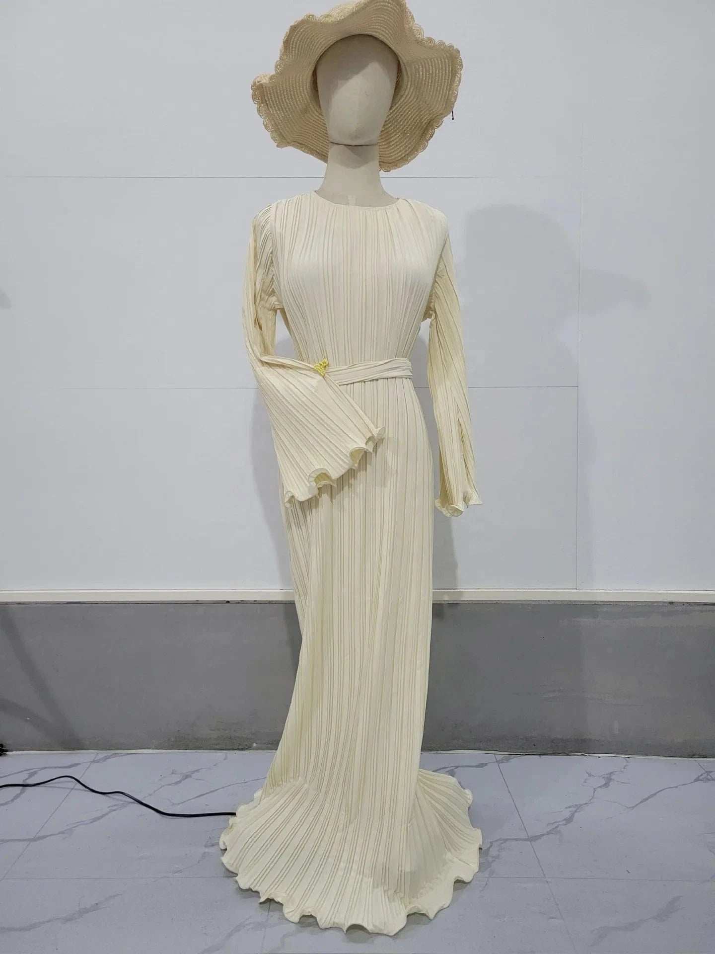 Women'S Spring And Fall New Long Pressed Pleated Flared Sleeves Long Casual Dresses