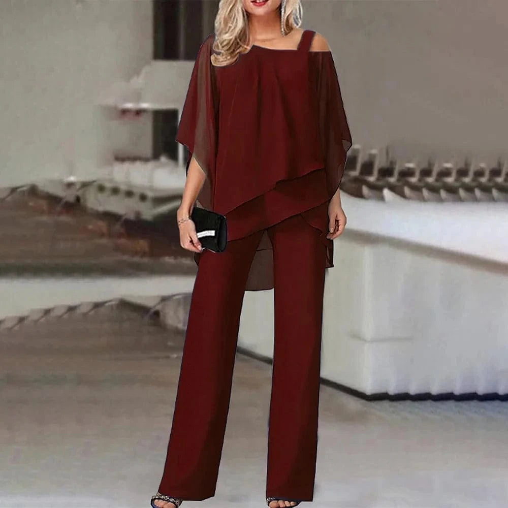 Women's suit New European and American Fashion Solid color Loose casual Bat sleeve Irregular Two-piece set