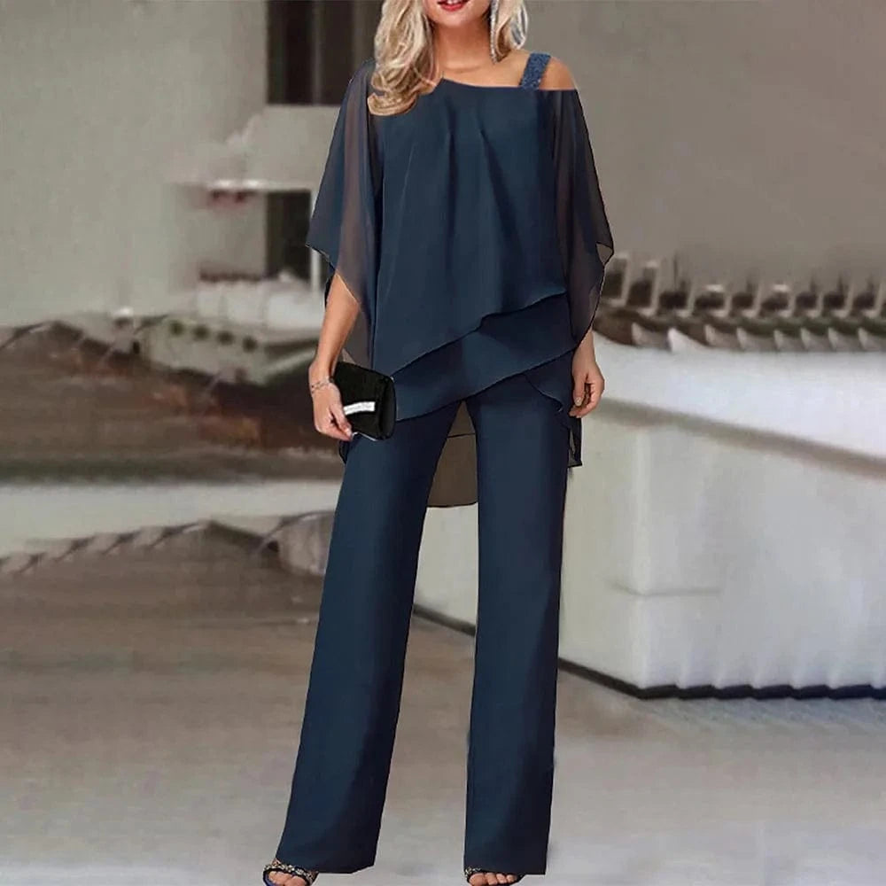 Women's suit New European and American Fashion Solid color Loose casual Bat sleeve Irregular Two-piece set