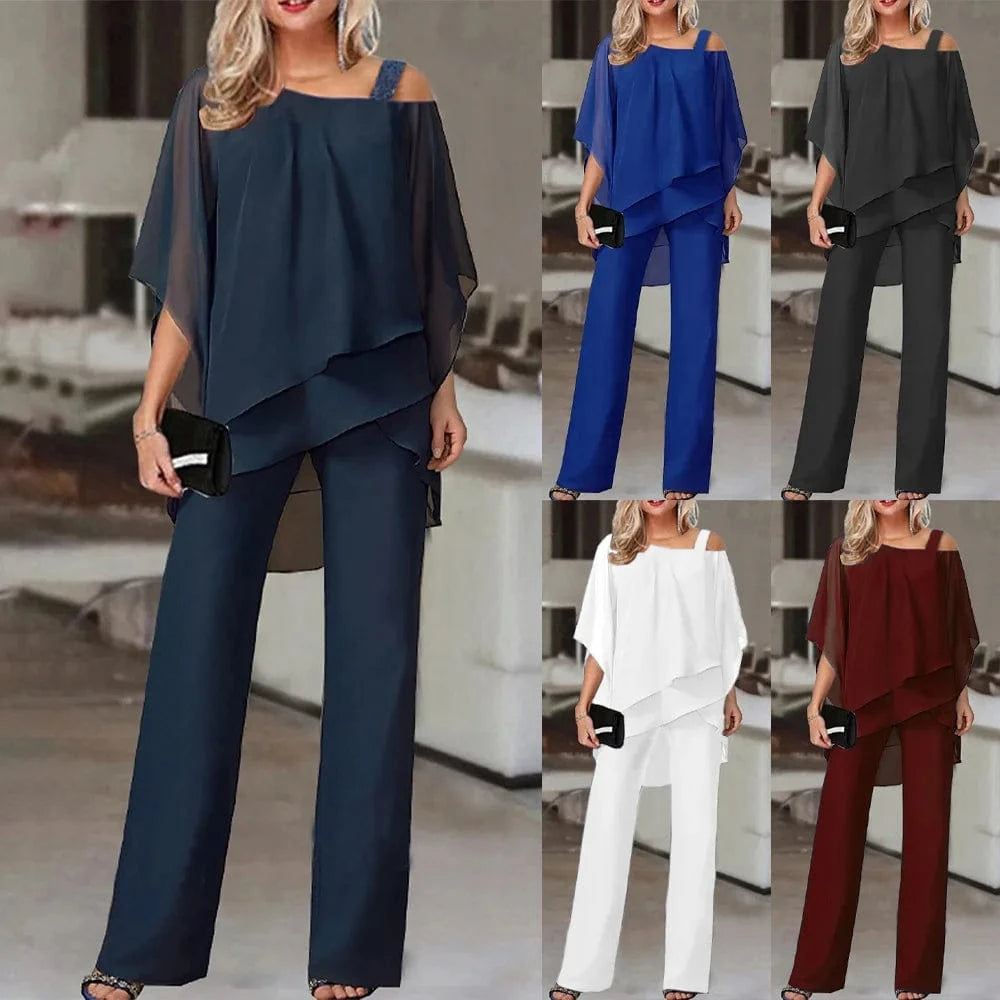Women's suit New European and American Fashion Solid color Loose casual Bat sleeve Irregular Two-piece set