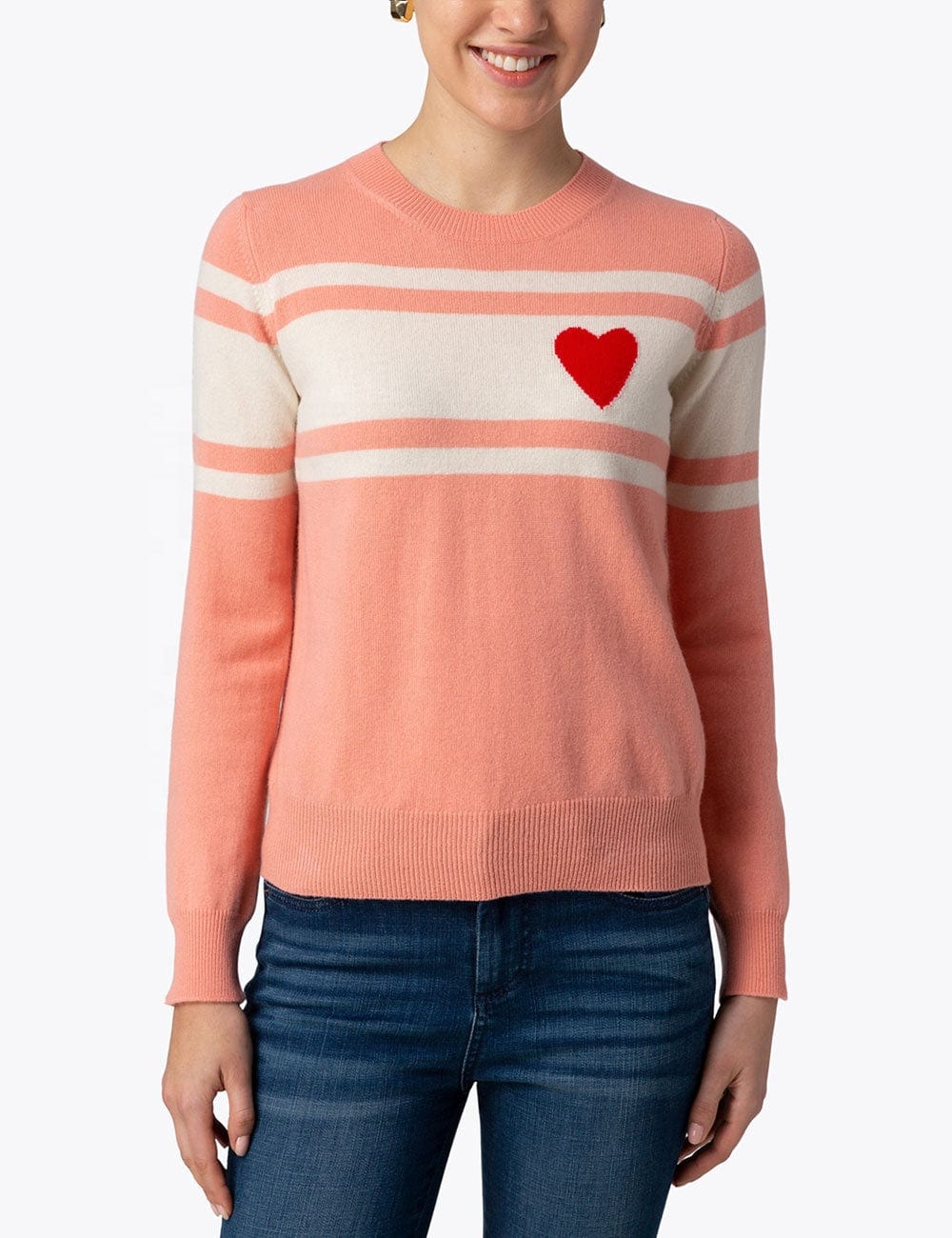 Women's Sweater Loose Large Size Base Shirt Striped Love Round Neck Pullover Needle Woven Women