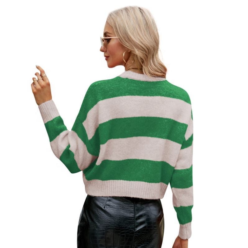 Women's Top Short Round Neck Knitwear Outer Wear Striped Contrast Color Mohair Sweater