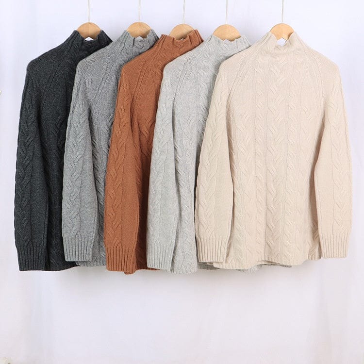 Women's Turtleneck Long Sleeve Loose Five-Color Optional Twisted String Twist Pattern Cashmere Knitted Sweater