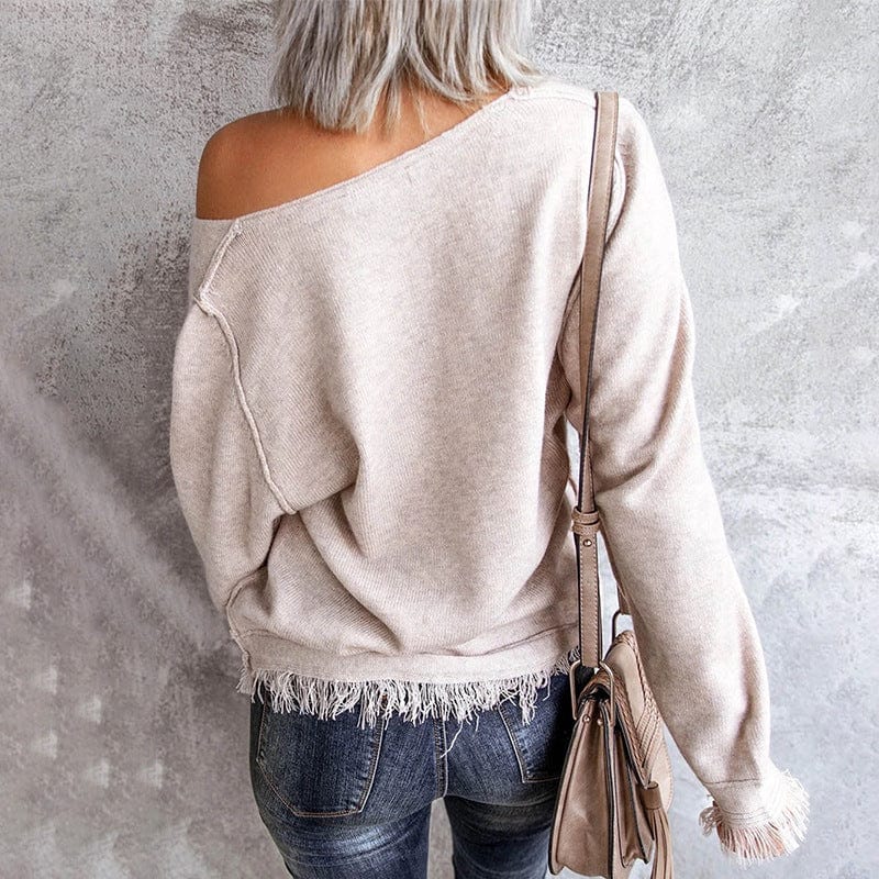 Women's V-Neck Tassel Hem Loose Pullover Autumn And Winter New Bottoming Sweater