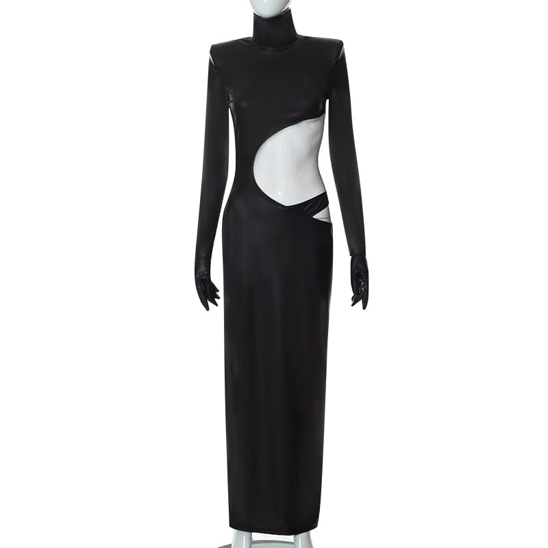 Women's Winter Clothing Trends 2023 Sexy Pu Dress High Neck Long Sleeves Party Dress Africa Clothing