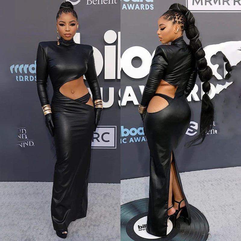 Women's Winter Clothing Trends 2023 Sexy Pu Dress High Neck Long Sleeves Party Dress Africa Clothing