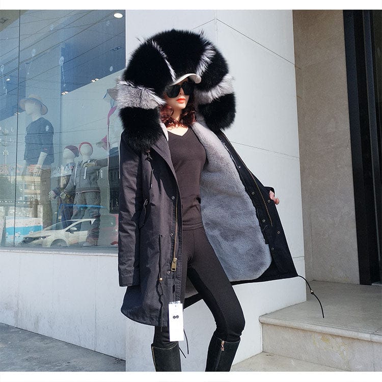Women's Winter Parka Jacket Natural Fox Fur Coat Faux fur lined jacket Winter fur coats