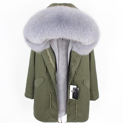 Women's Winter Parka Jacket Natural Fox Fur Coat Faux fur lined jacket Winter fur coats