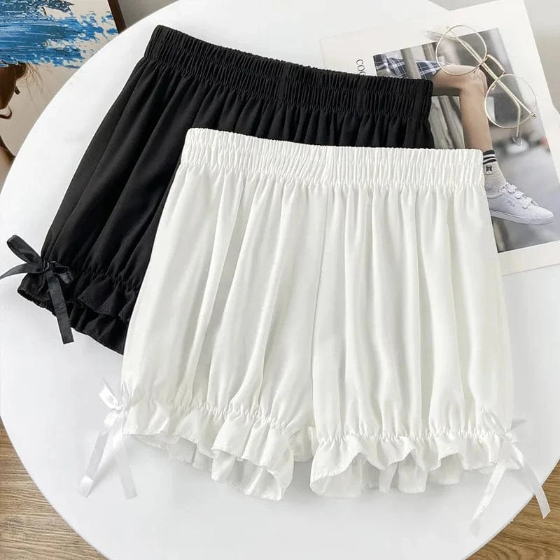Women Safety Short Pants Summer Cool Seamless Pumpkin Shorts Solid Bow Elastic Waist Short Underpants