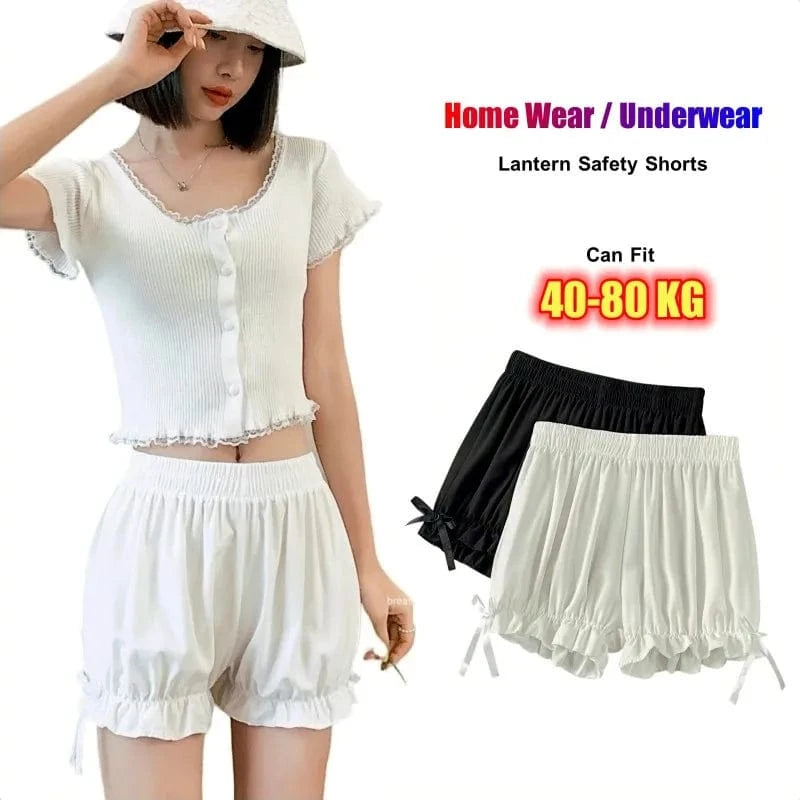 Women Safety Short Pants Summer Cool Seamless Pumpkin Shorts Solid Bow Elastic Waist Short Underpants