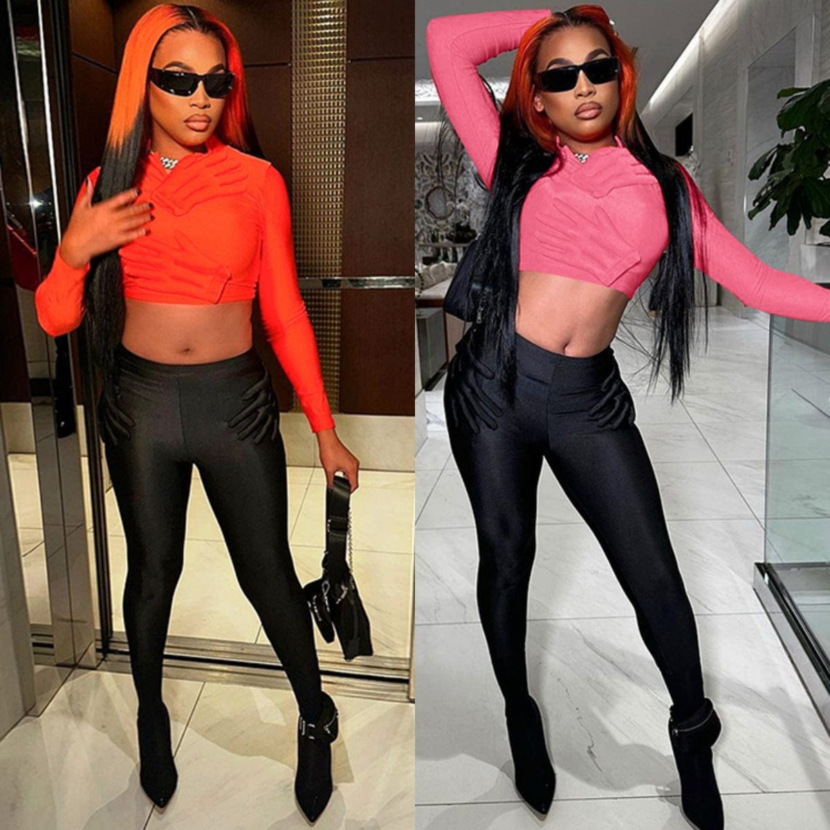 Women Set 2023 New Arrivals Women Autumn Long Pants Slim Solid Color Crop Tops Two piece Set