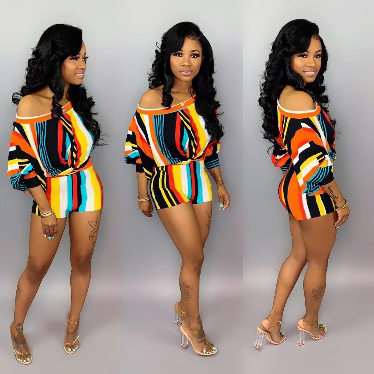 Women Sexy Long Sleeve Jumpsuits Colorful Printed Romper Bodycon Night Out Party Clubwear 2 Piece Outfits