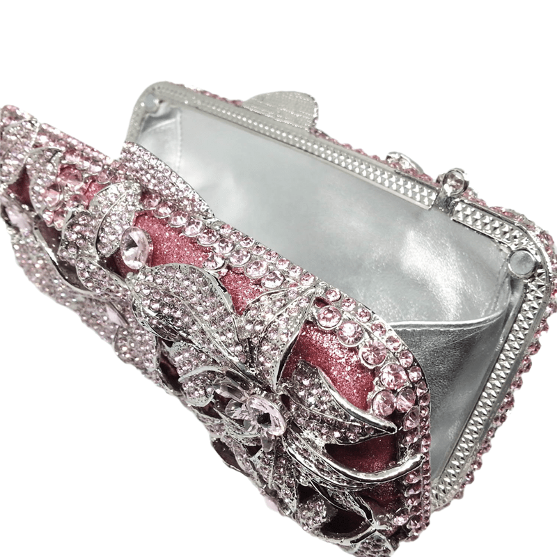 Women Silver Evening Purses and Handbags Wedding Party Dinner Crystal Flower Clutch Bags Minaudiere Bag
