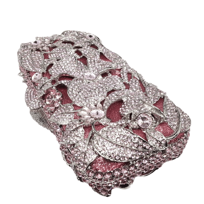 Women Silver Evening Purses and Handbags Wedding Party Dinner Crystal Flower Clutch Bags Minaudiere Bag