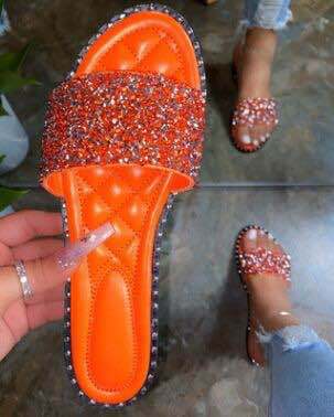 women size 9=40 / 6 Famous Brand ladies luxury female fashion flat slippers rhinestone slippers for women designer house slippers