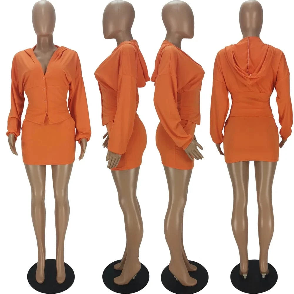Women Skirt Sets Two Piece Outfits 2 Piece Women Set Skirt Plain Matching Hoodie Set Long Sleeve Fashionable Fall Women Outfits