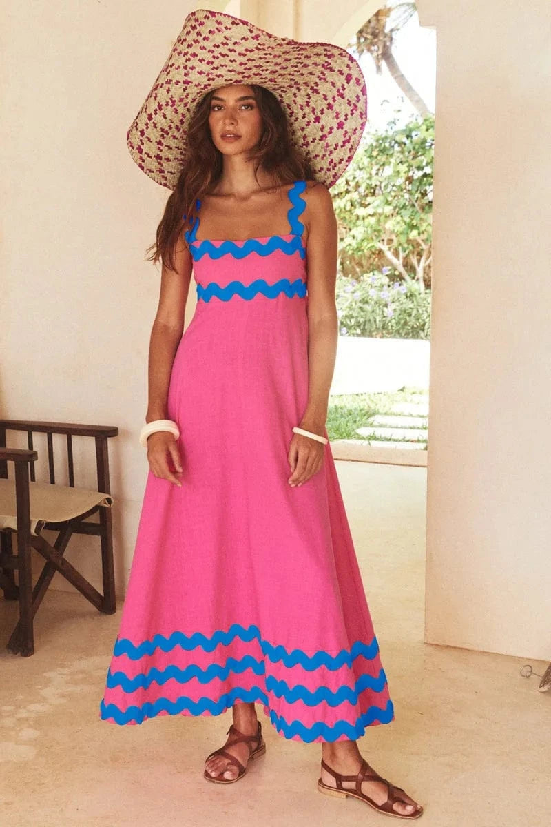 Women Sleeveless Halter Dress Printed  Solid Color Long Spring Summer New  Loose Straight  Casual Daily Long Dress