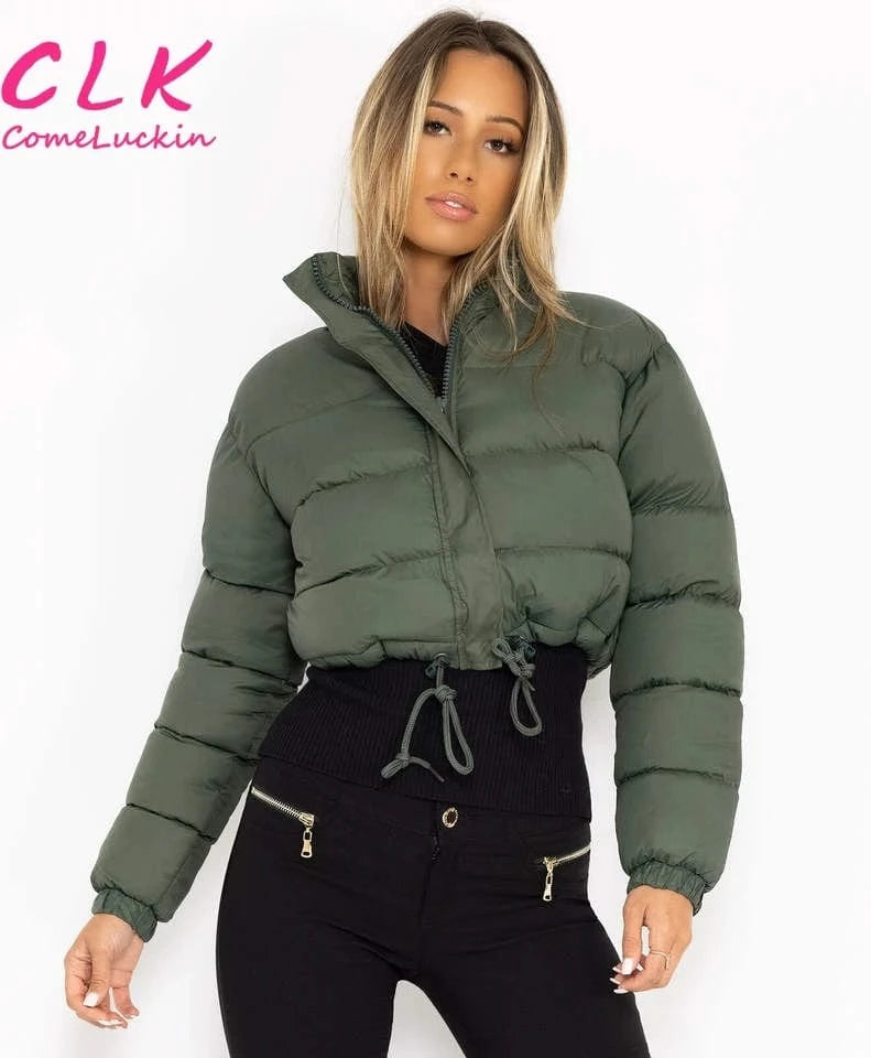 Women Solid Jackets Bubble Short Crop Coats Puff Ladies Down Coats Thick Warm Patchwork Winter Bomber Puffer Jackets For Women