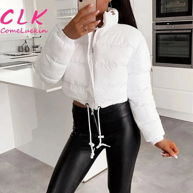 Women Solid Jackets Bubble Short Crop Coats Puff Ladies Down Coats Thick Warm Patchwork Winter Bomber Puffer Jackets For Women