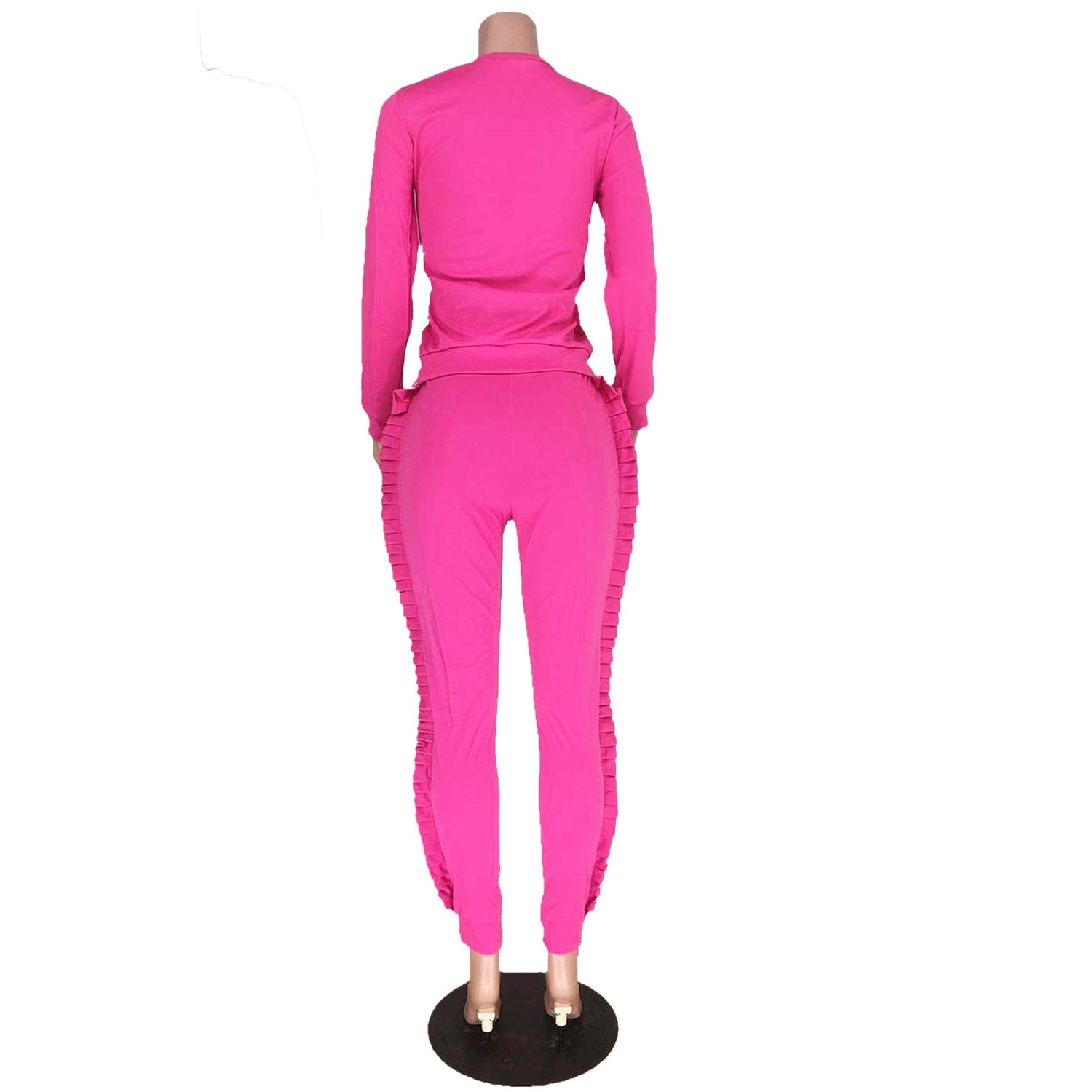 Women Solid Ruffle Two Piece Outfit Long Sleeve Crewneck Pullover Tops And Long Pants Sweatsuits