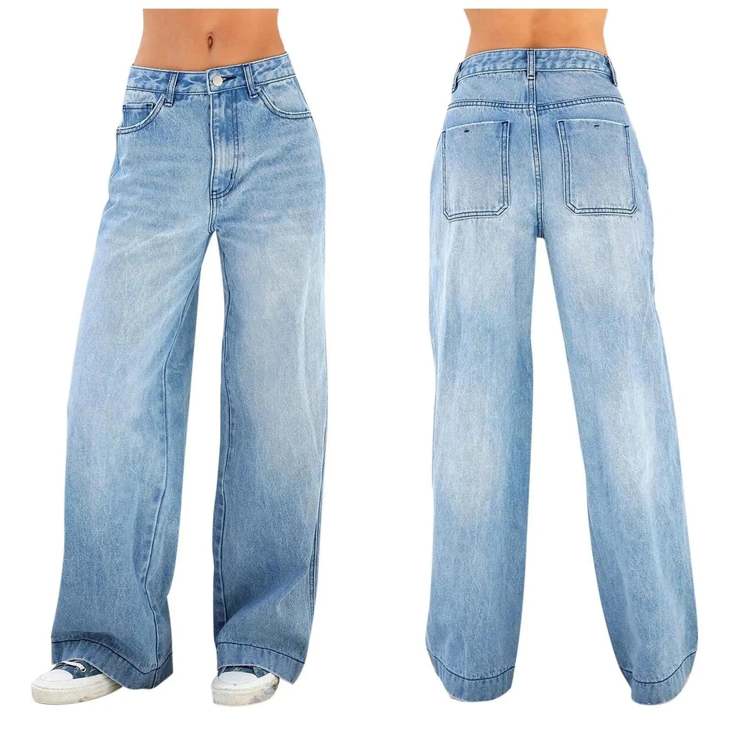 Women Station Autumn Winter Water Wash High Waist Baggy Pants Wide Leg Pants Jeans