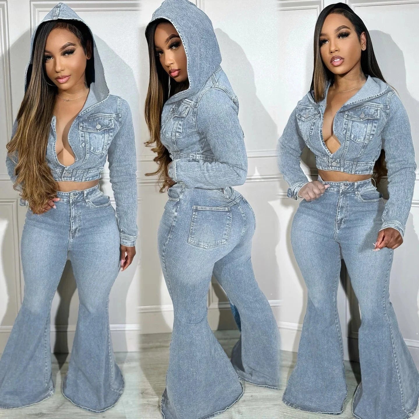 women street new ladys 2 pieces denim jean and jacket set for fall