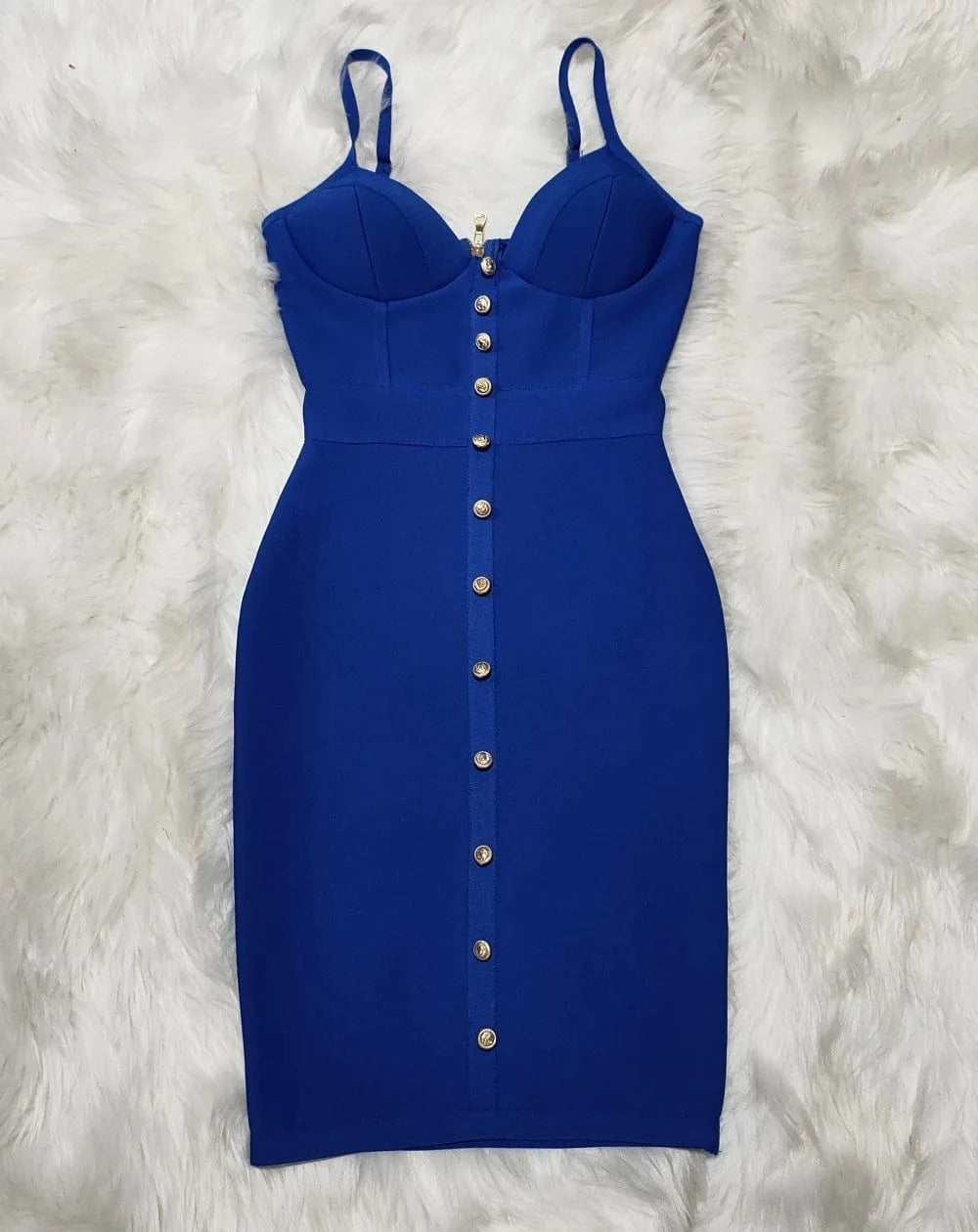 Women Summer Sexy Sleeveless Backless Blue Button Midi Bodycon Bandage Dress 2024 Elegant Party Stage Performance Dress