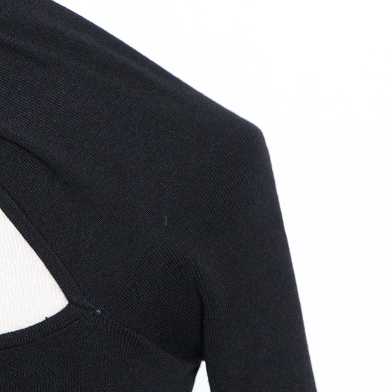 Women Sweater Asymmetry  Shoulder Sweater Black White Vintage Sexy Irregular knitting Pullover 2022 New