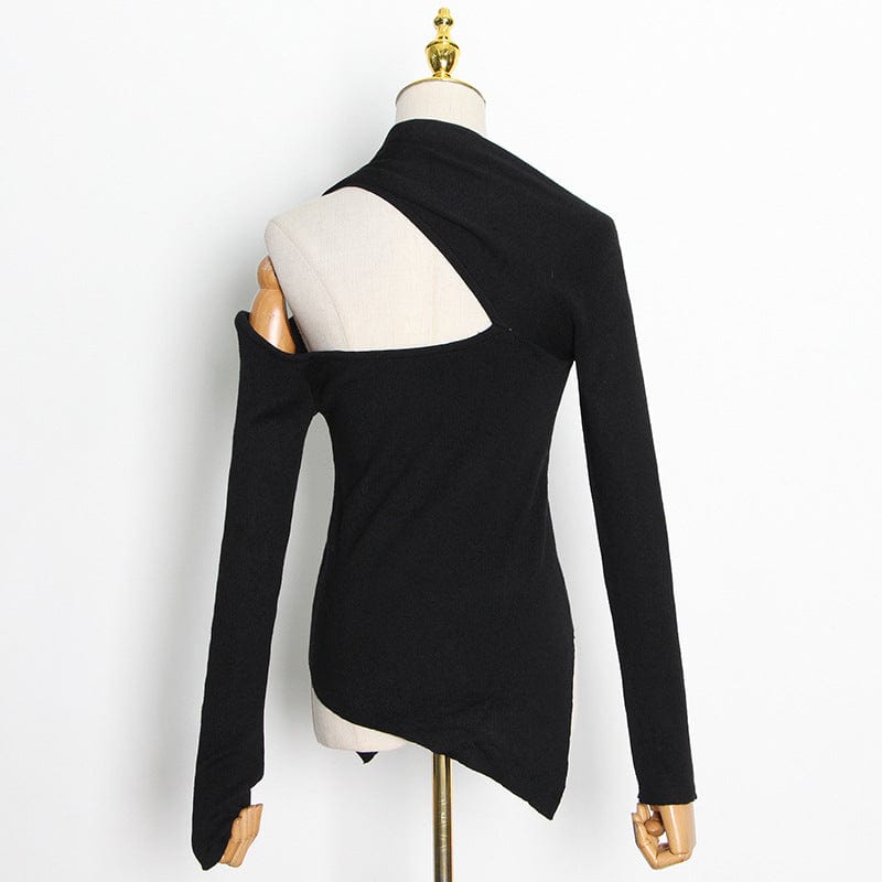 Women Sweater Asymmetry  Shoulder Sweater Black White Vintage Sexy Irregular knitting Pullover 2022 New