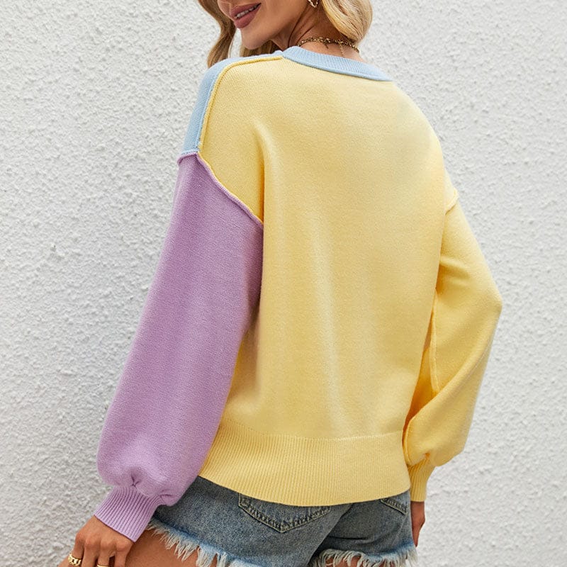 Women Sweater Autumn Winter Ladies Elegant O Neck Patchwork Knitted Sweaters Fashion Long Sleeve Casual Loose Sweater