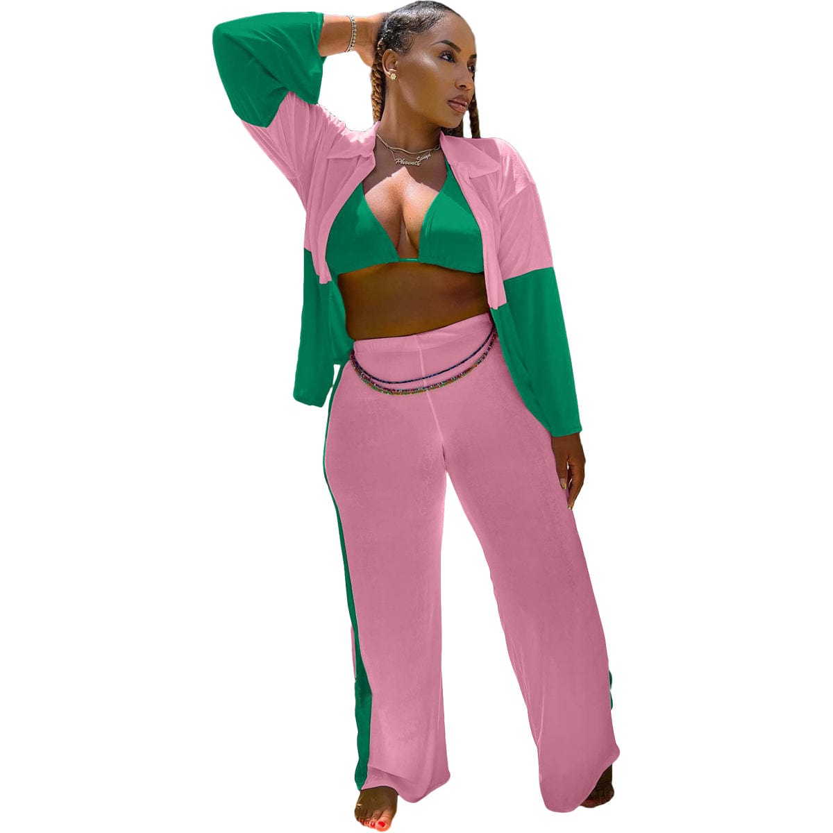 Women Top Fashion New Women Clothing Ins Style Fashion Stitching Sexy Three Piece Set