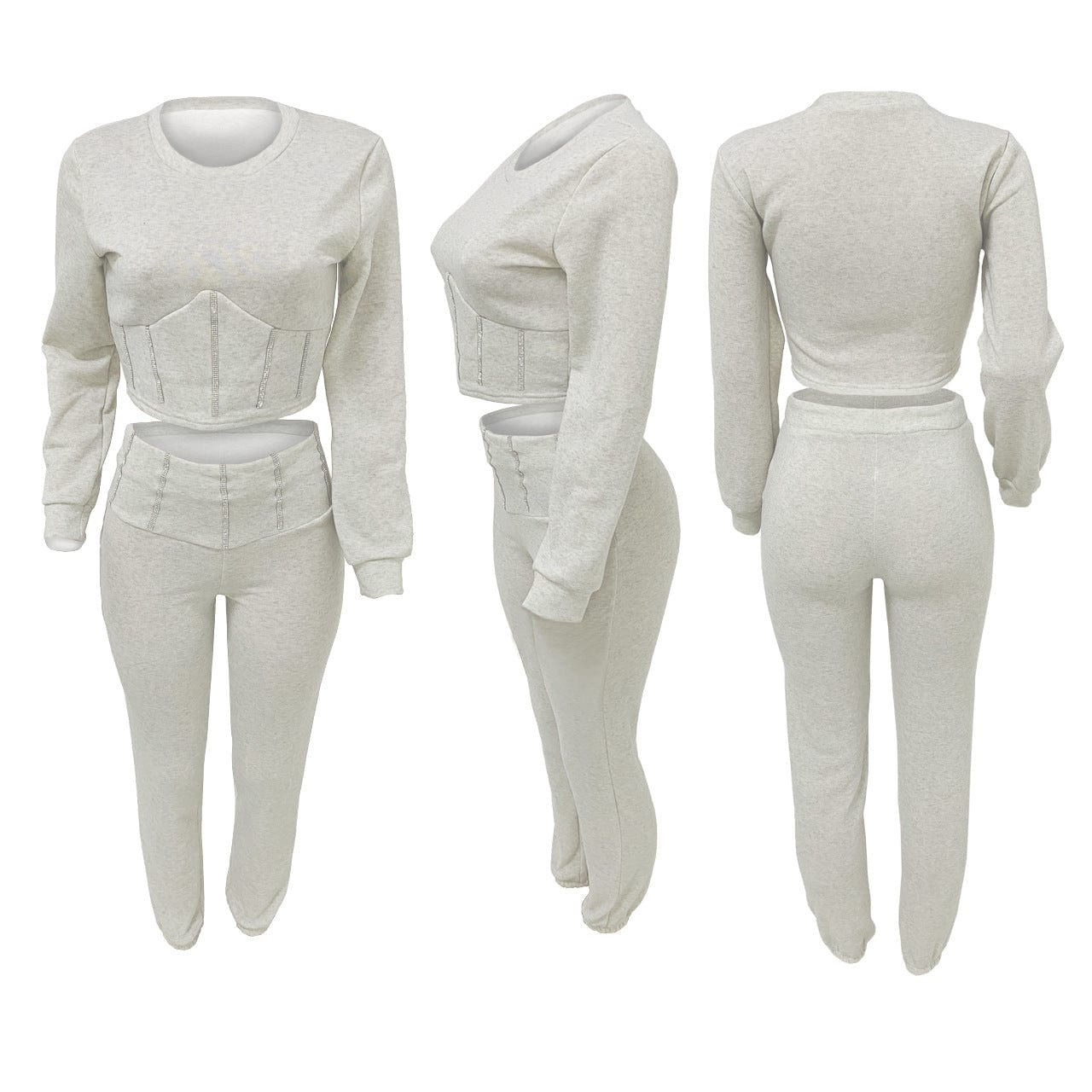 Women Two Piece Tracksuit Long Sleeve Crop Top Long Pants Outfits Jogger Sets Jumpsuit Sequined