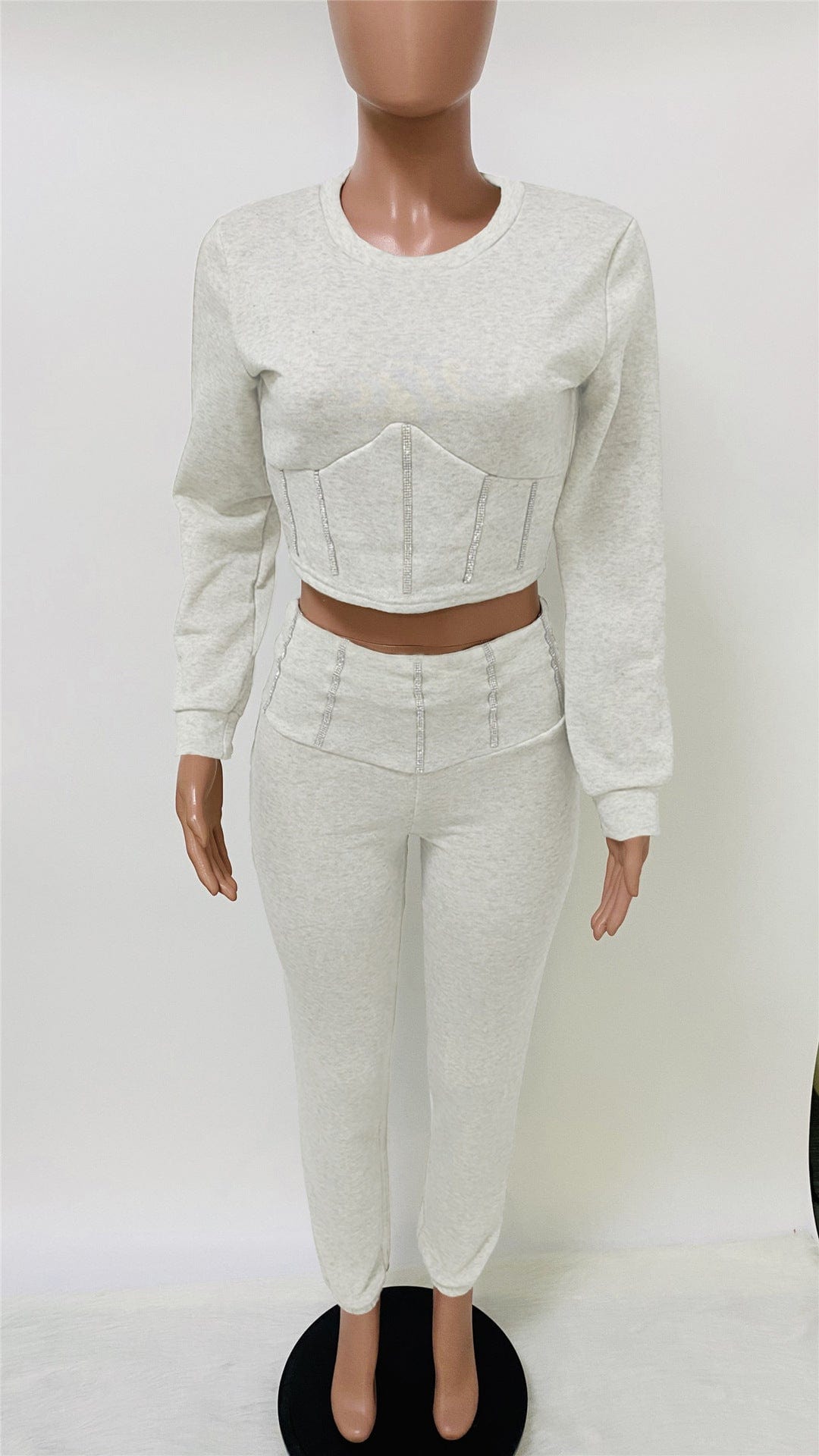 Women Two Piece Tracksuit Long Sleeve Crop Top Long Pants Outfits Jogger Sets Jumpsuit Sequined