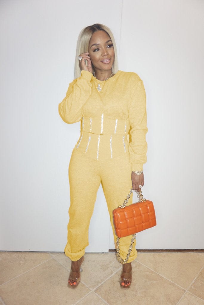 Women Two Piece Tracksuit Long Sleeve Crop Top Long Pants Outfits Jogger Sets Jumpsuit Sequined