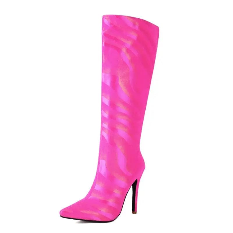 Women US15/EU47 / Rosy New Material Botas Mujer Women Winter and Fall Shoes Knee High Heel Ladies Boots for Women Shoes