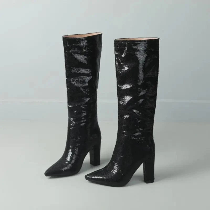 Women US3/EU33 / Black Bling New Botas Alto Chunky Heel Shoes 2023 Knee-High Women Boots