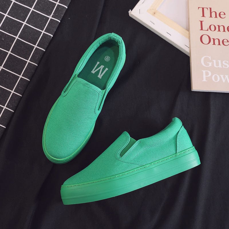 Women US4.5/EU35 / Green Simple Design China Wholesale Candy Color Slip on Sneaker Trendy Canvas Shoes