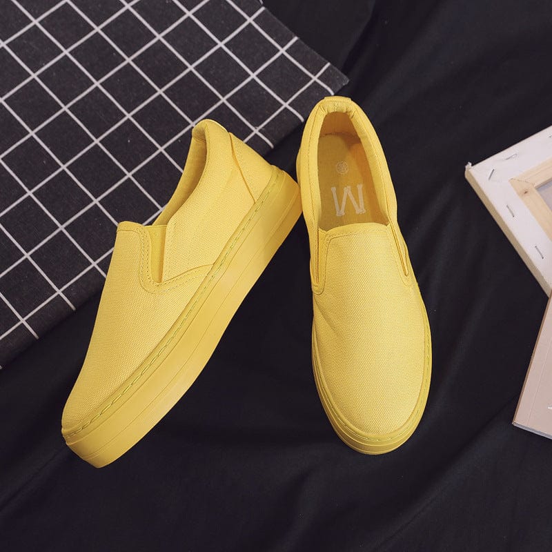 Women US4.5/EU35 / Yellow Simple Design China Wholesale Candy Color Slip on Sneaker Trendy Canvas Shoes