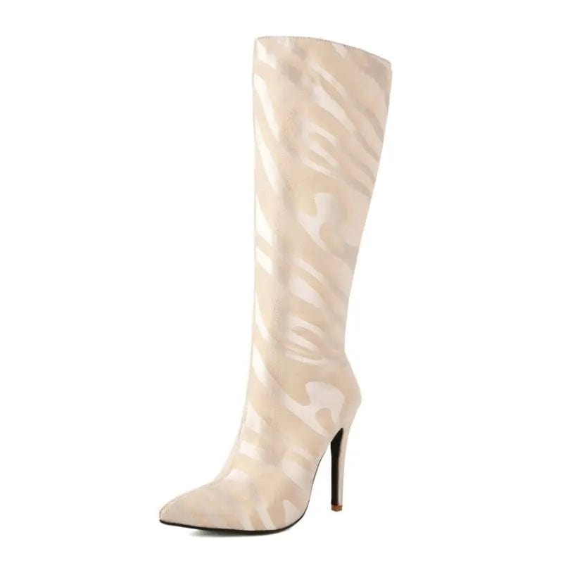 Women US4/EU34 / Beige New Material Botas Mujer Women Winter and Fall Shoes Knee High Heel Ladies Boots for Women Shoes